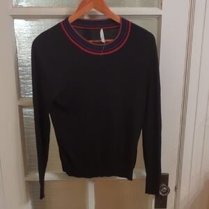 Splendid Black Sweater with Red and Blue Accents